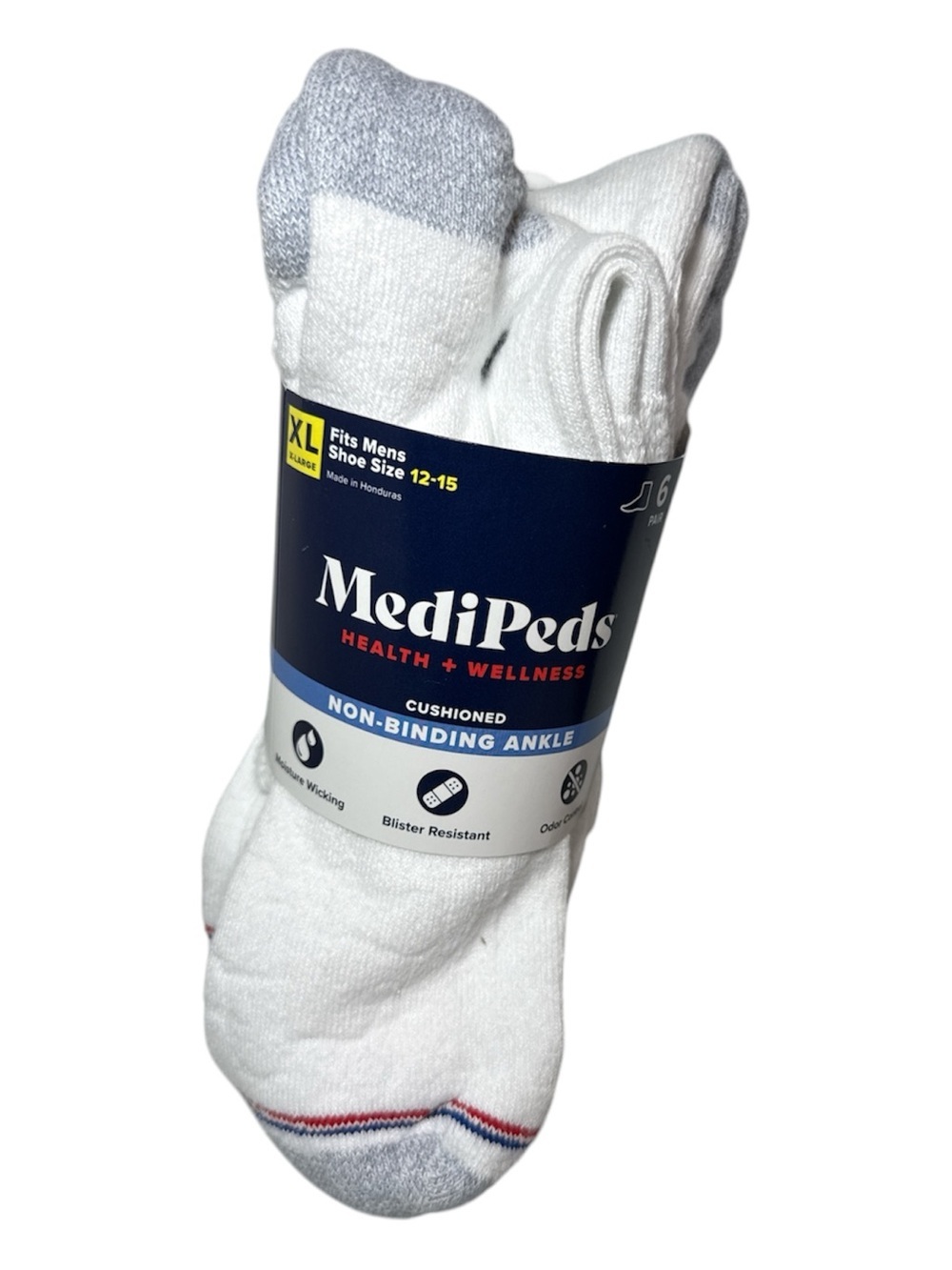 Medipeds Men's Non-Binding Health Wellness Ankle Socks 6 Pairs Shoe Size 12-15